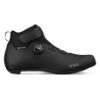 Black Fizik Tempo Artica R5 GTX road shoes in size 46, featuring a sleek design, weatherproof material, a dial closure system, and a reinforced toe for durability.