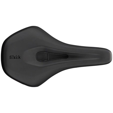 Black Fizik Terra Aidon Terra X5 saddle featuring a sleek design, durable material, and a central cutout for enhanced comfort during rides.