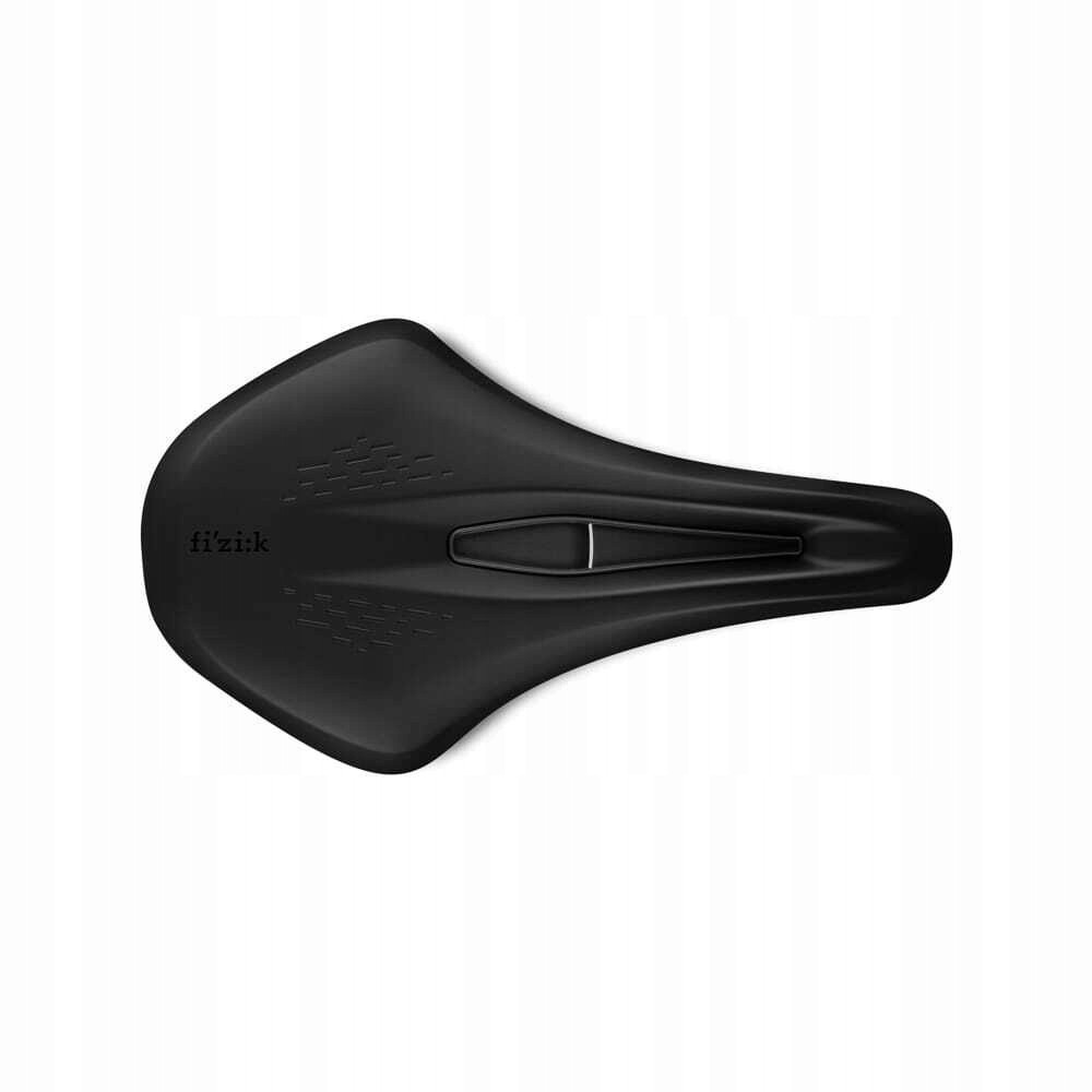 Fizik Terra Argo X3 saddle in black, featuring a sleek design, Kium rails, and a 140mm width with textured surface for enhanced grip and comfort.