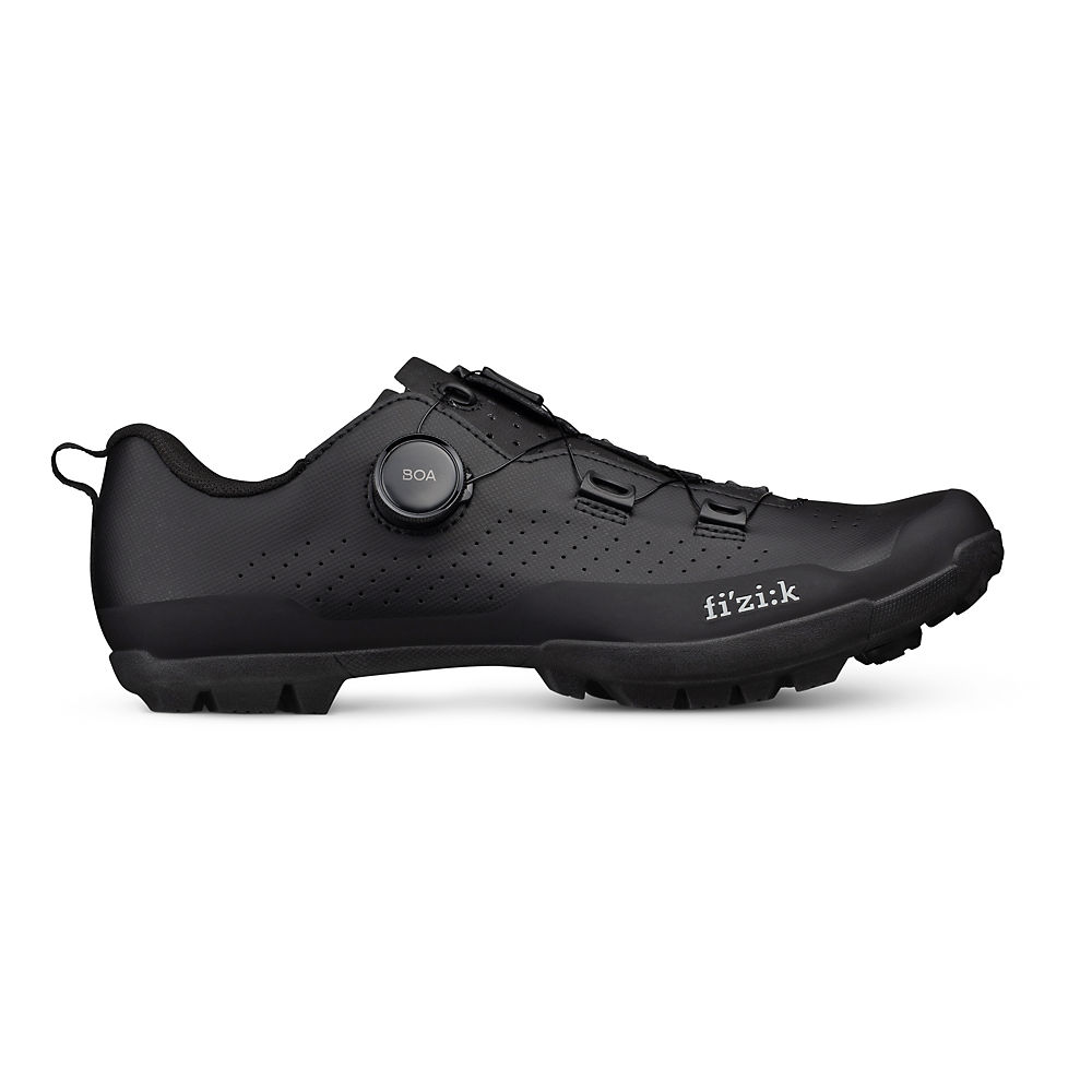 Black Fizik Terra Atlas All Terrain Shoes in size 41, featuring a sleek design, breathable material, and a BOA dial for a secure fit, with rugged soles for traction.