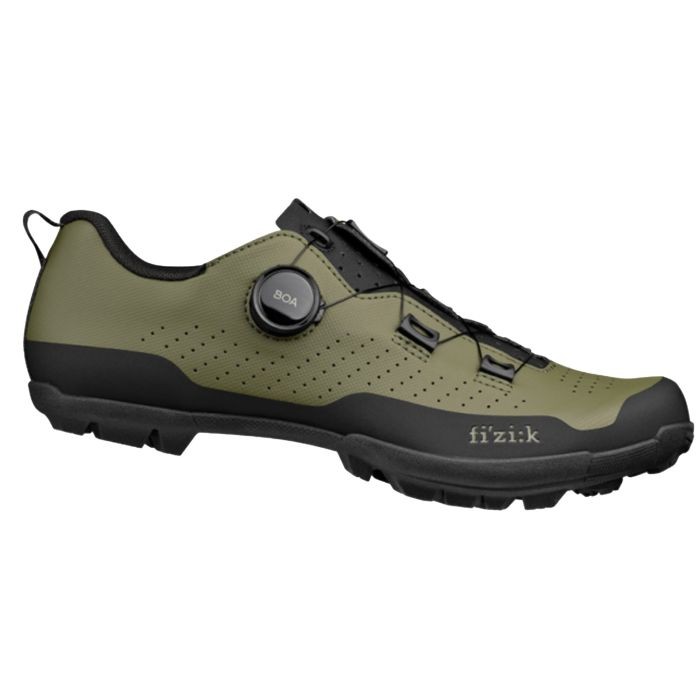 Army black Fizik Terra Atlas cycling shoe in size 42, featuring a sleek design, breathable material, and a BOA dial for adjustable fit.