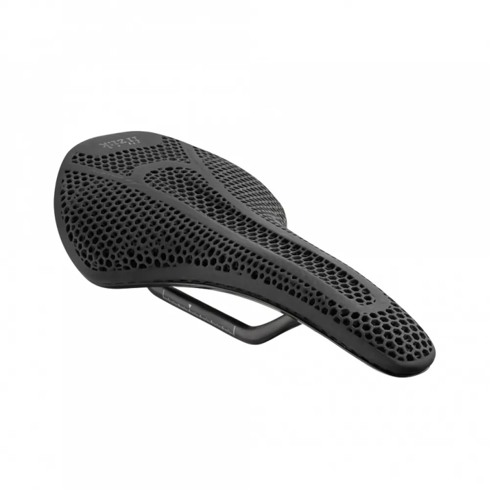 Black Fizik Vento Antares Adaptive R1 saddle featuring a perforated surface for breathability, sleek aerodynamic shape, and a lightweight carbon rail for optimal performance.