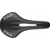 Black Fizik Vento Antares R5 bike saddle with central cutout and white Fizik logo on sides.