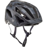 Fox Clothing Crossframe Pro Camo Mips MTB helmet, black camo pattern, aerodynamic vents, adjustable chin strap.