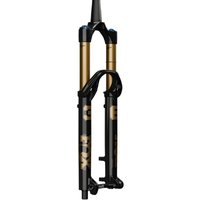 Black and gold Fox Racing Shox 36 Float Fact 29 Grip X2 Kabolt X110 mountain bike forks with dual crown design.