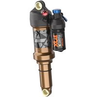 Fox Racing Shox Float X Factory 2Pos-Adjust Shock, bronze and black with blue and red adjustment knobs.
