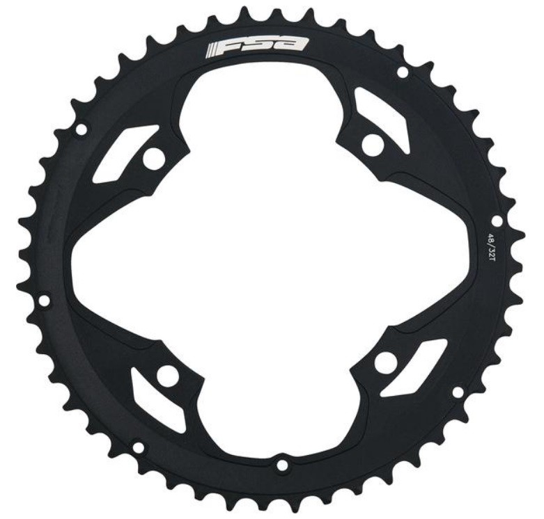 Black aluminum FSA Pro Road chainring with a 120/90BCD, featuring 36 teeth and a sleek design, ideal for road cycling performance.