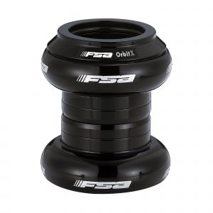 Black FSA TH-857 1 1/8 inch threadless headset featuring a sleek design with smooth surfaces and prominent white FSA branding on the sides.