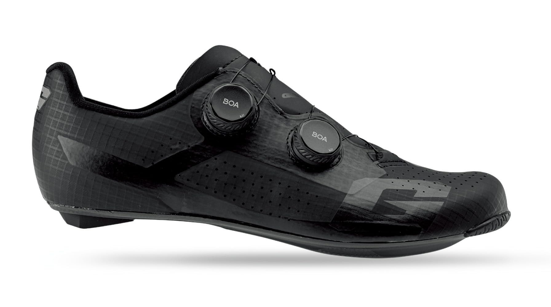 Black Gaerne G.Jet Road Shoes in EU size 43, featuring a sleek design, mesh upper, and dual BOA dial closures for a secure fit.