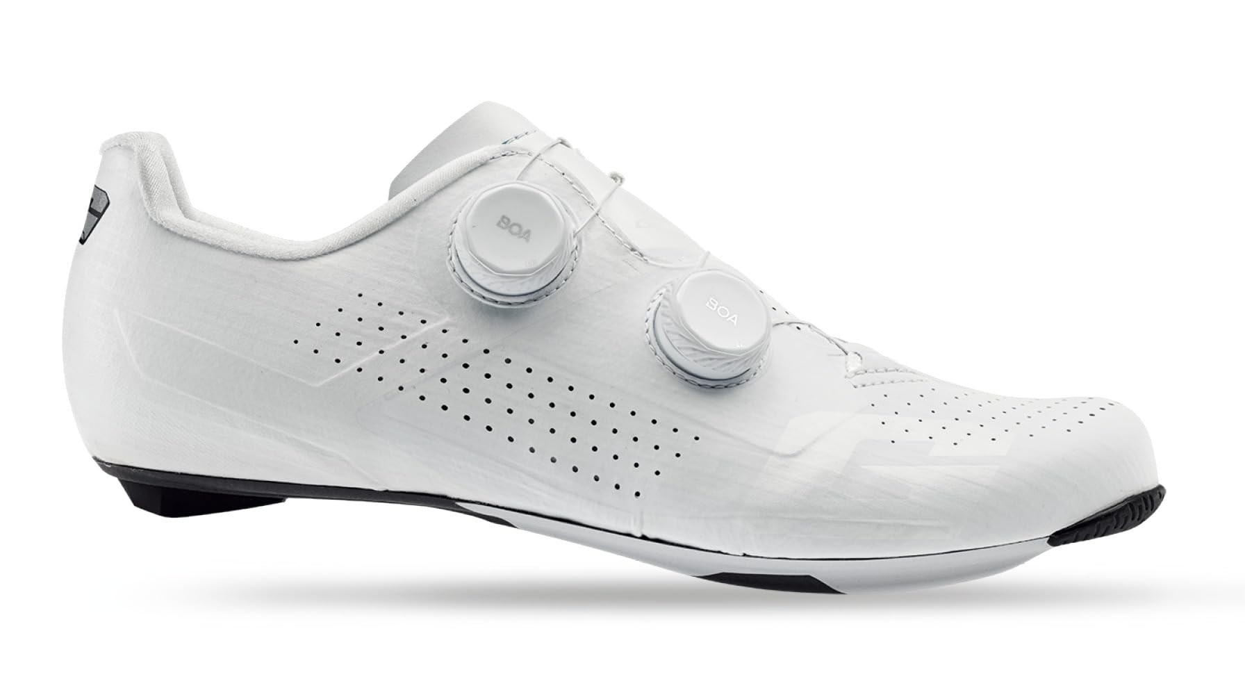 White Gaerne G.Jet road shoes in EU size 40, featuring a sleek design, perforated upper for breathability, and dual BOA dial closures for a secure fit.