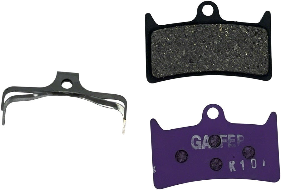 Galfer E-Bike disc brake pad set featuring a purple backing plate, metallic clip, and textured friction material, designed for Hope V4 and Trickstuff Maxima models.
