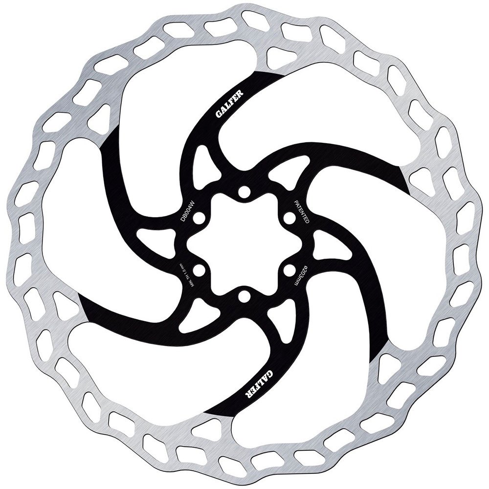 Galfer Wave 6-Bolt Disc Rotor features a 203mm diameter with a silver stainless steel surface and black aluminum accents, designed for enhanced braking performance.