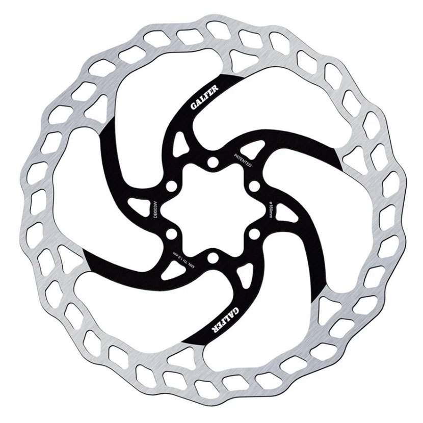 Galfer Wave Centrelock disc rotor features a 180mm diameter, 1.8mm thickness, with a stainless steel surface and black wave-patterned design for enhanced braking performance.