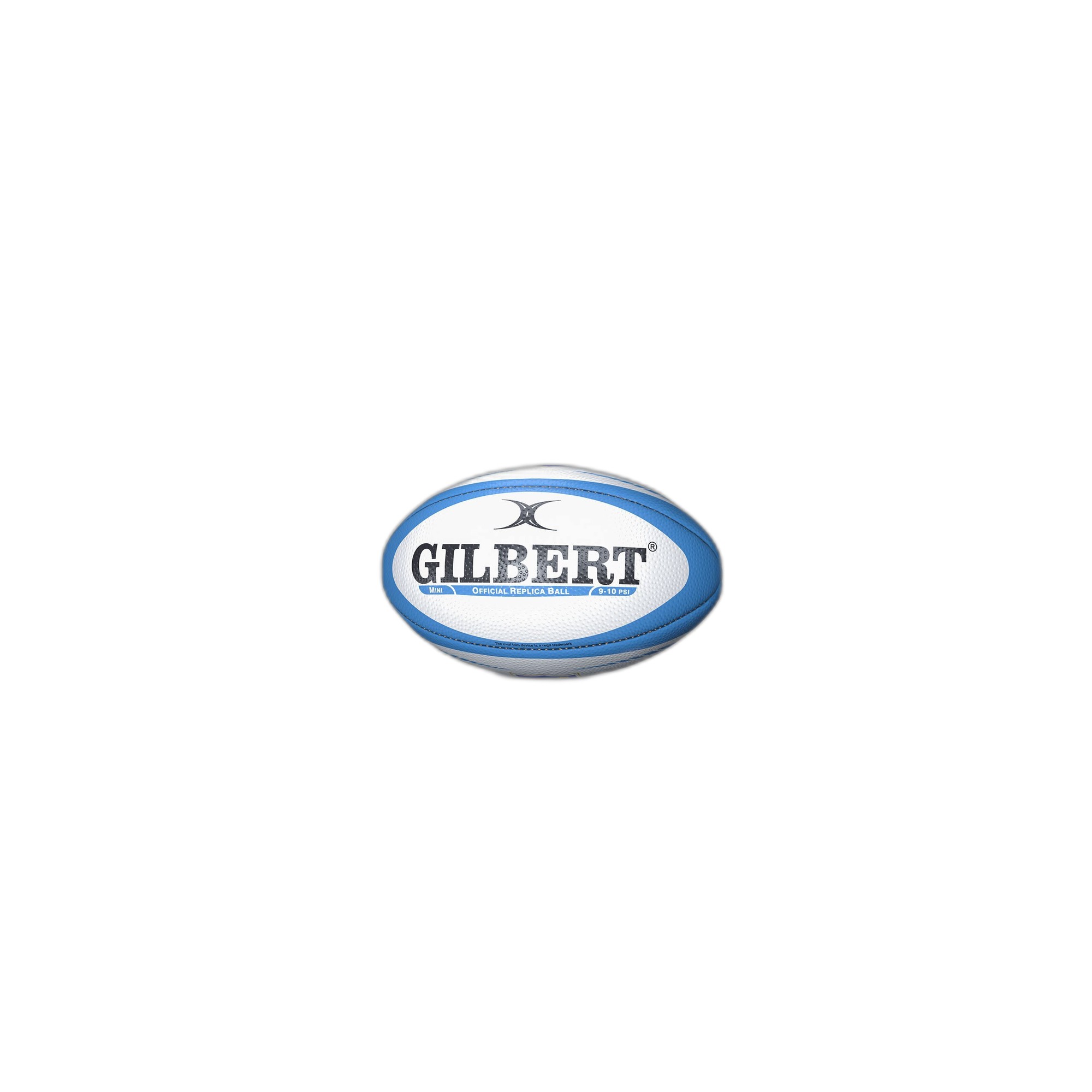 Gilbert Argentina Replica Rugby Ball in blue and white, featuring the Gilbert logo and country colors, made from durable synthetic material, designed for practice and play.