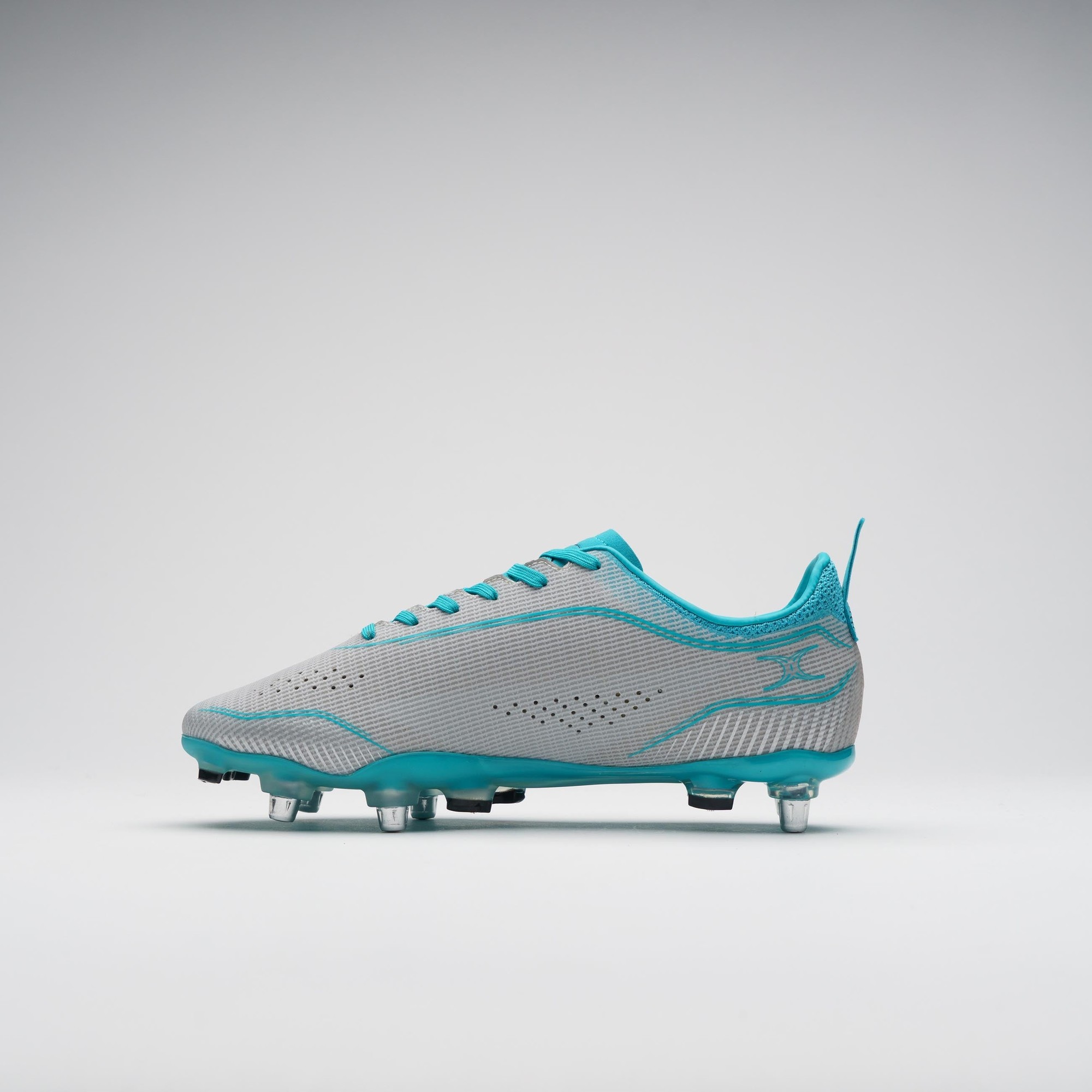 Gilbert Rugby Gilbert Cage Pace Pro 6S Boots - Senior - Size: UK 9.5 | EU 44 - Grey/Aqua - image 2