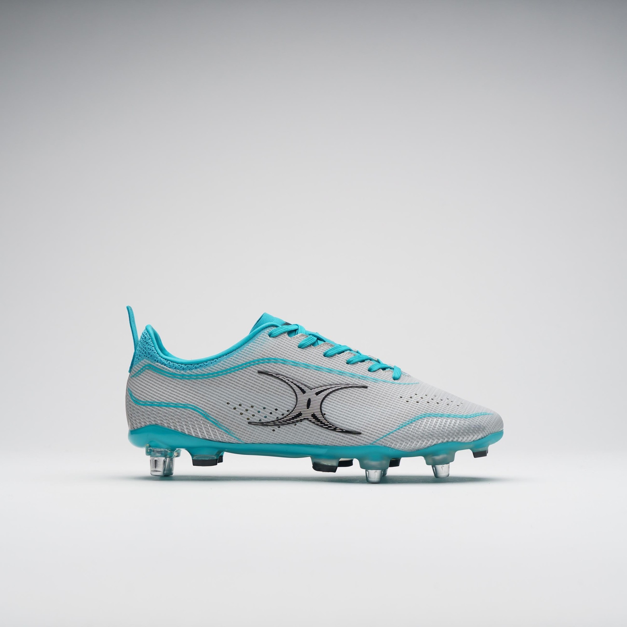 Gilbert Rugby Gilbert Cage Pace Pro 6S Boots - Senior - Size: UK 9.5 | EU 44 - Grey/Aqua - image 3