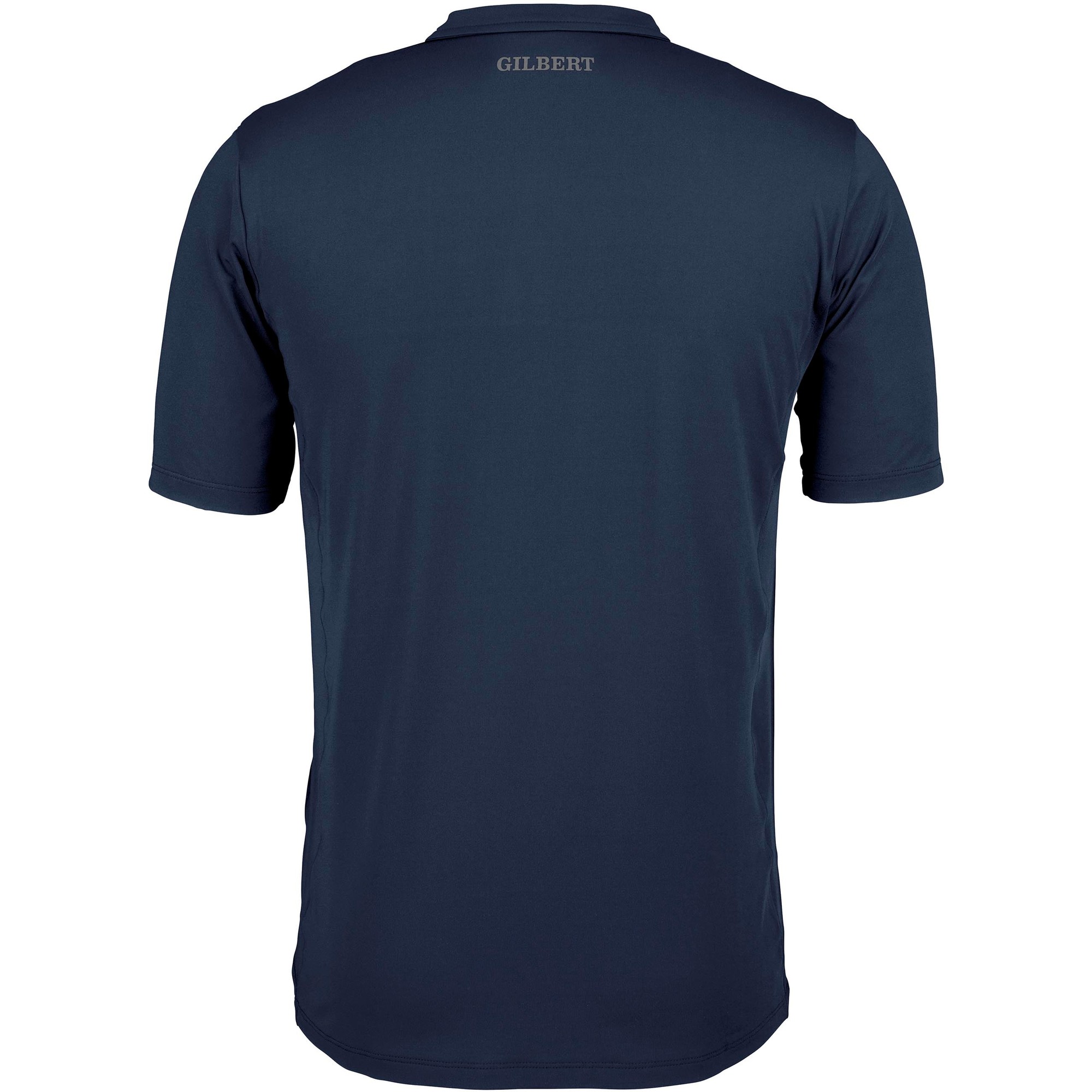 Black Gilbert Rugby Pro T-Shirt for men, featuring a classic crew neck, short sleeves, and the "GILBERT" logo printed on the back.