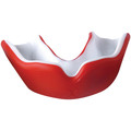 Black dual-density mouthguard with a sleek design, featuring a soft inner layer for comfort and a hard outer layer for protection, ideal for rugby players.