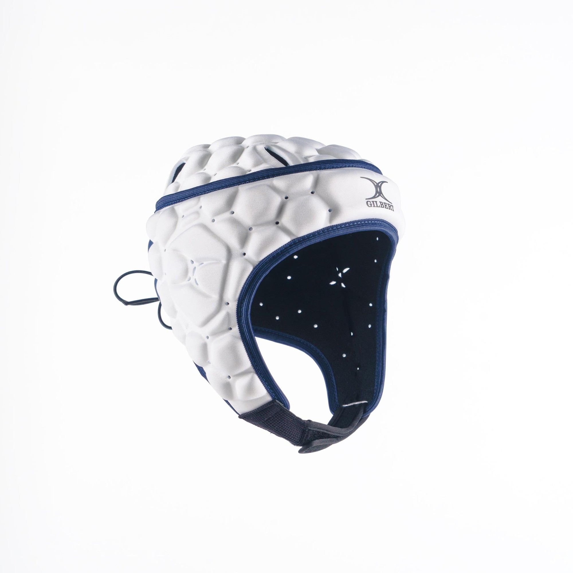 Black and green Gilbert XP 250 junior rugby headguard featuring a padded design, adjustable chin strap, and ventilation holes for comfort and protection.