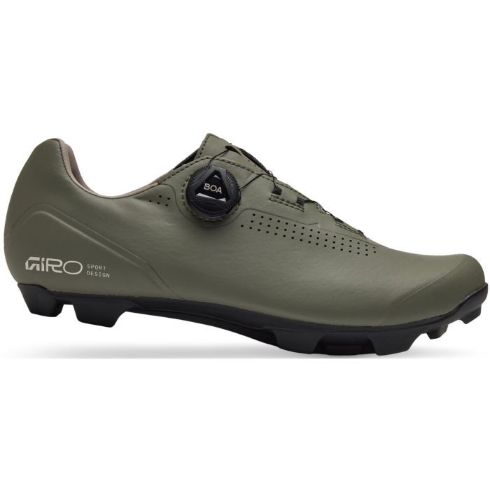 Dark sage Giro Cadet XC shoes in size 45, featuring a sleek design, synthetic upper, perforations for breathability, and a BOA dial for adjustable fit.