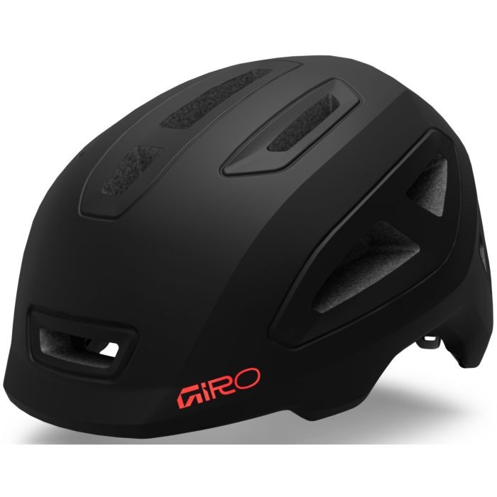 Black Giro Scamp II helmet in size XS (45-49cm) featuring multiple ventilation slots, a sleek design, and a prominent Giro logo in red on the side.