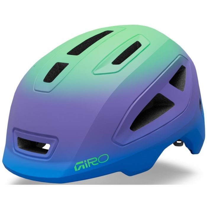 Giro Scamp II helmet in blue and green gradient, size S (49-53cm), featuring ventilation holes and a sleek, lightweight design.