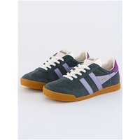 Gola Elan trainers in storm lavender and foxglove, featuring suede texture, white laces, and gum sole.