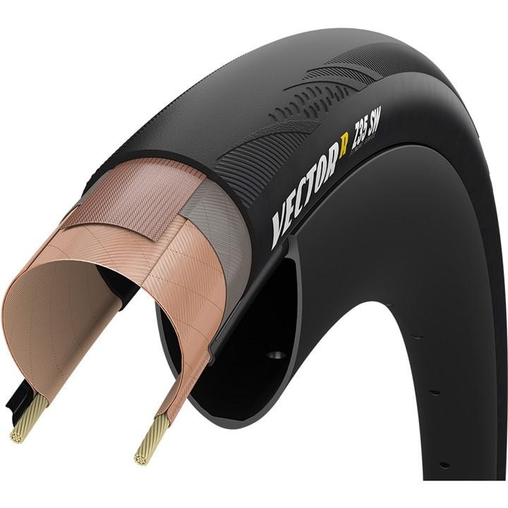 Goodyear Vector R Z30 SW TL Fitment Tire in black, featuring a smooth tread design and a cross-section view showcasing its layered construction and 700 x 30c size.
