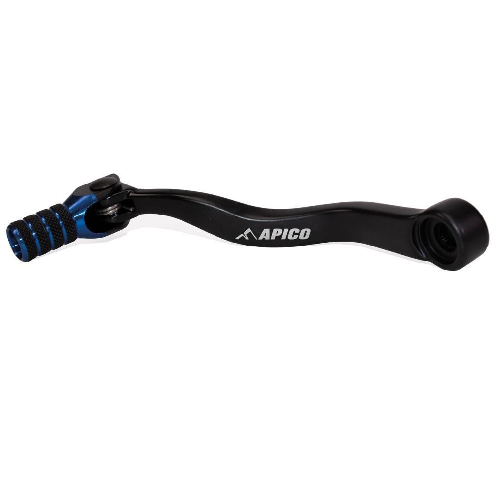 Black and blue Apico Elite Gear Pedal featuring a sleek design, textured grip, and durable construction, compatible with KTM SX and Husqvarna TC/TX models from 2023 to 2025.