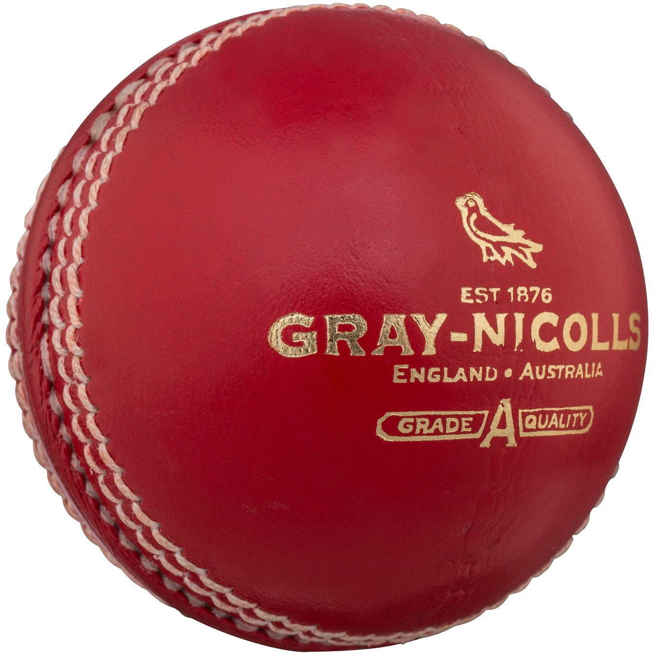 White Gray-Nicolls Crown 5 Star Cricket Ball featuring a smooth leather surface, stitched seams, and embossed gold lettering indicating brand and quality.