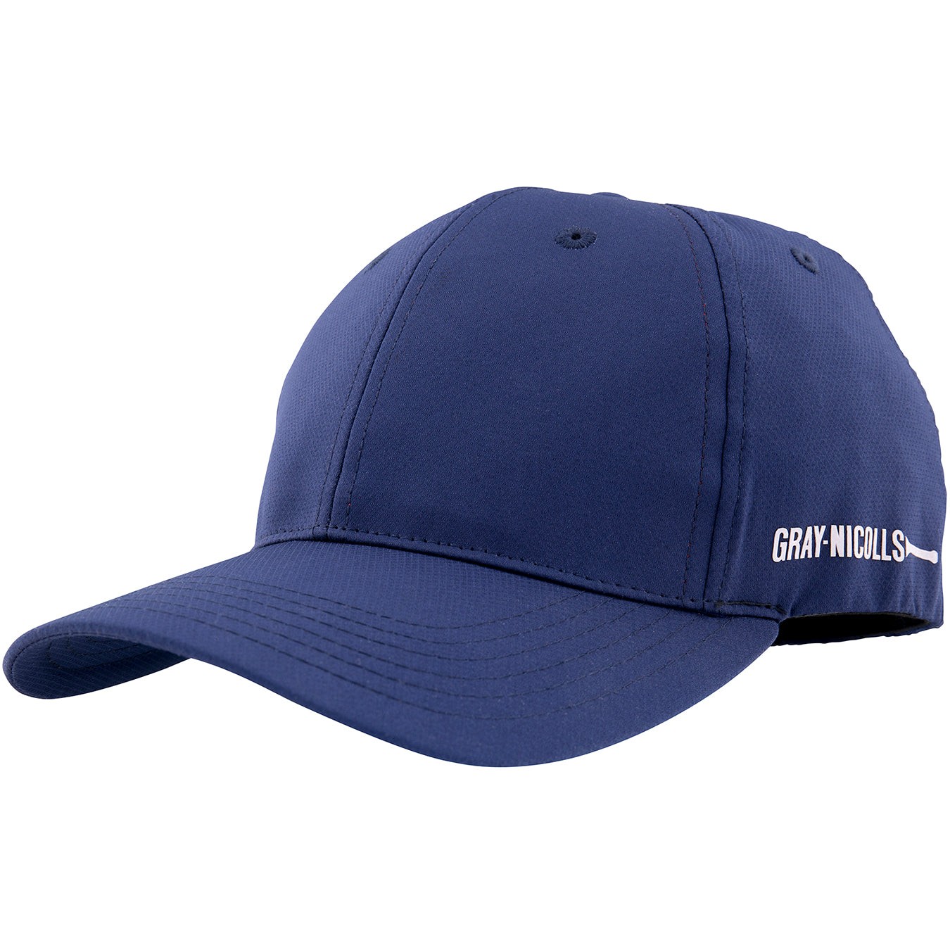 Black Gray-Nicolls Pro Fit Cap made from lightweight fabric, featuring a curved brim, breathable eyelets, and the brand logo embroidered on the side.