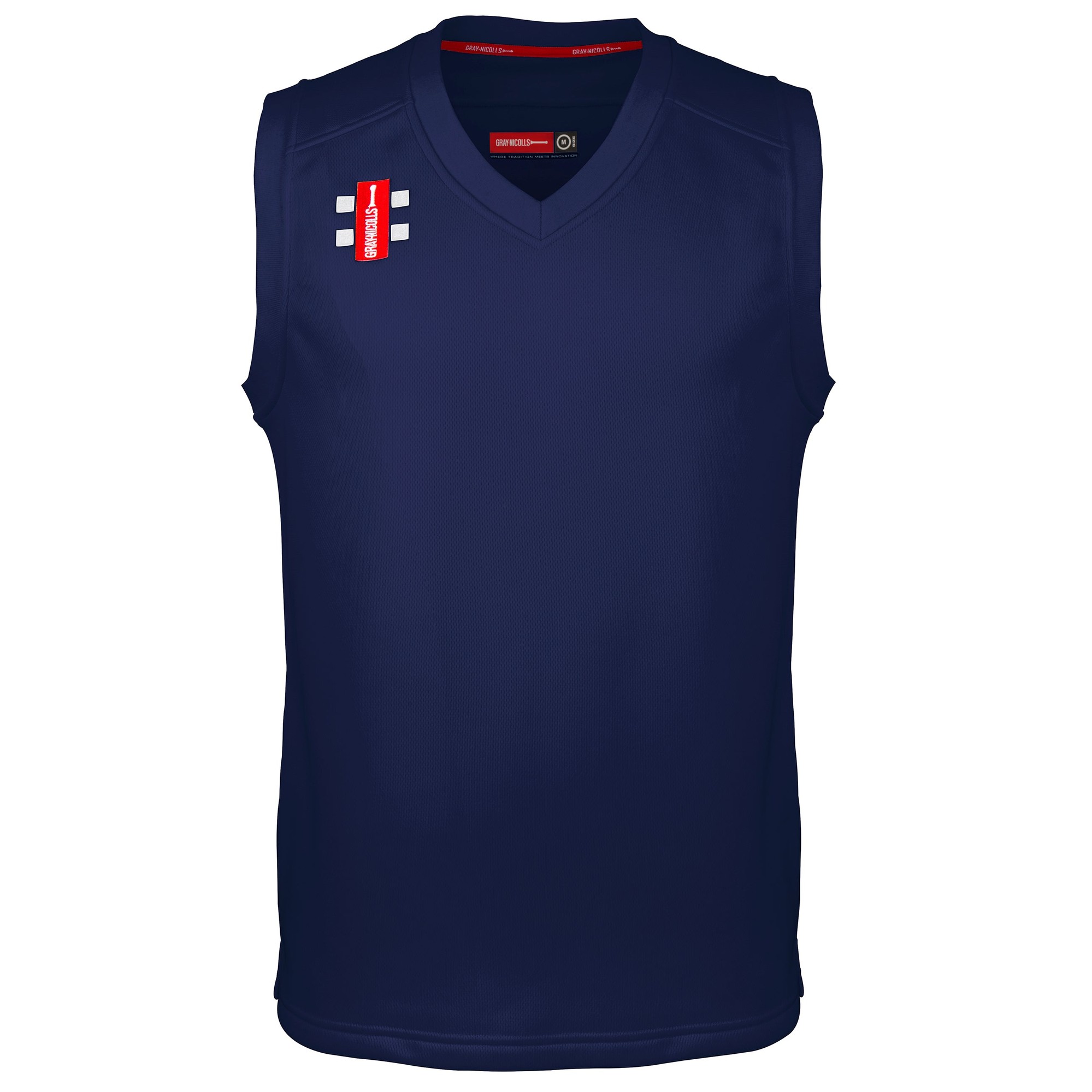 Black sleeveless slipover made from performance fabric, featuring a V-neck design and Gray-Nicolls branding on the left shoulder.
