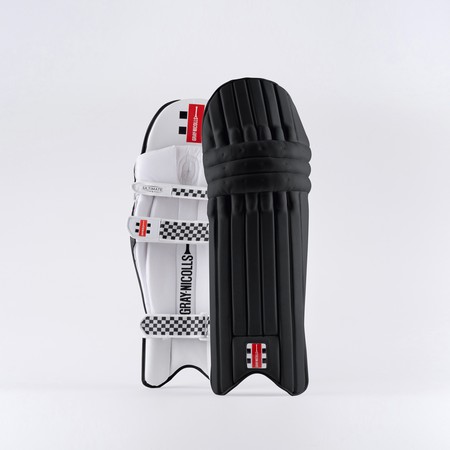 Gray-Nicolls Ultimate Batting Pads in black, featuring a sleek design with protective foam, reinforced sections, and adjustable straps for a secure fit.