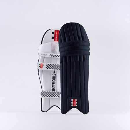 Gray-Nicolls Ultimate Batting Pads in black, featuring a sleek design with padded protection, adjustable straps, and a white and red logo detail.