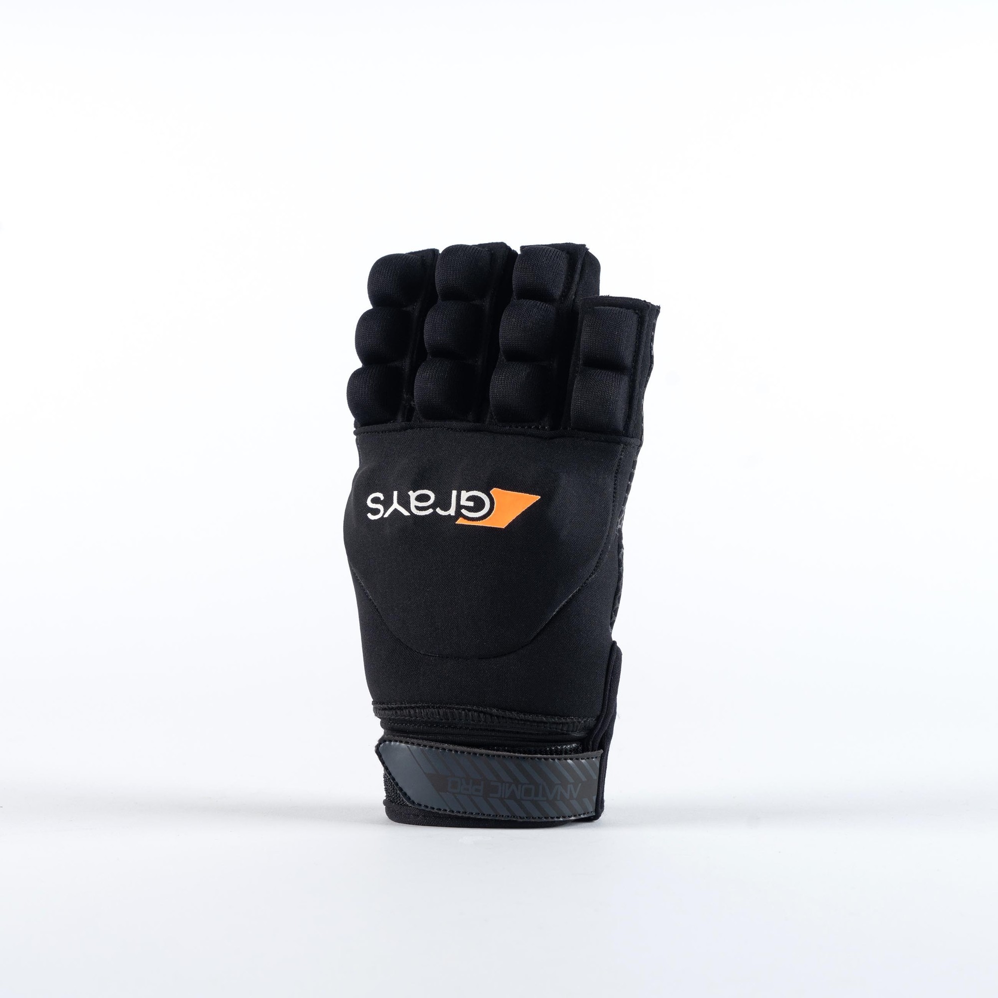 White Grays Anatomic Pro Glove featuring a padded design, flexible finger sections, and a secure wrist strap, ideal for hockey players seeking protection and comfort.