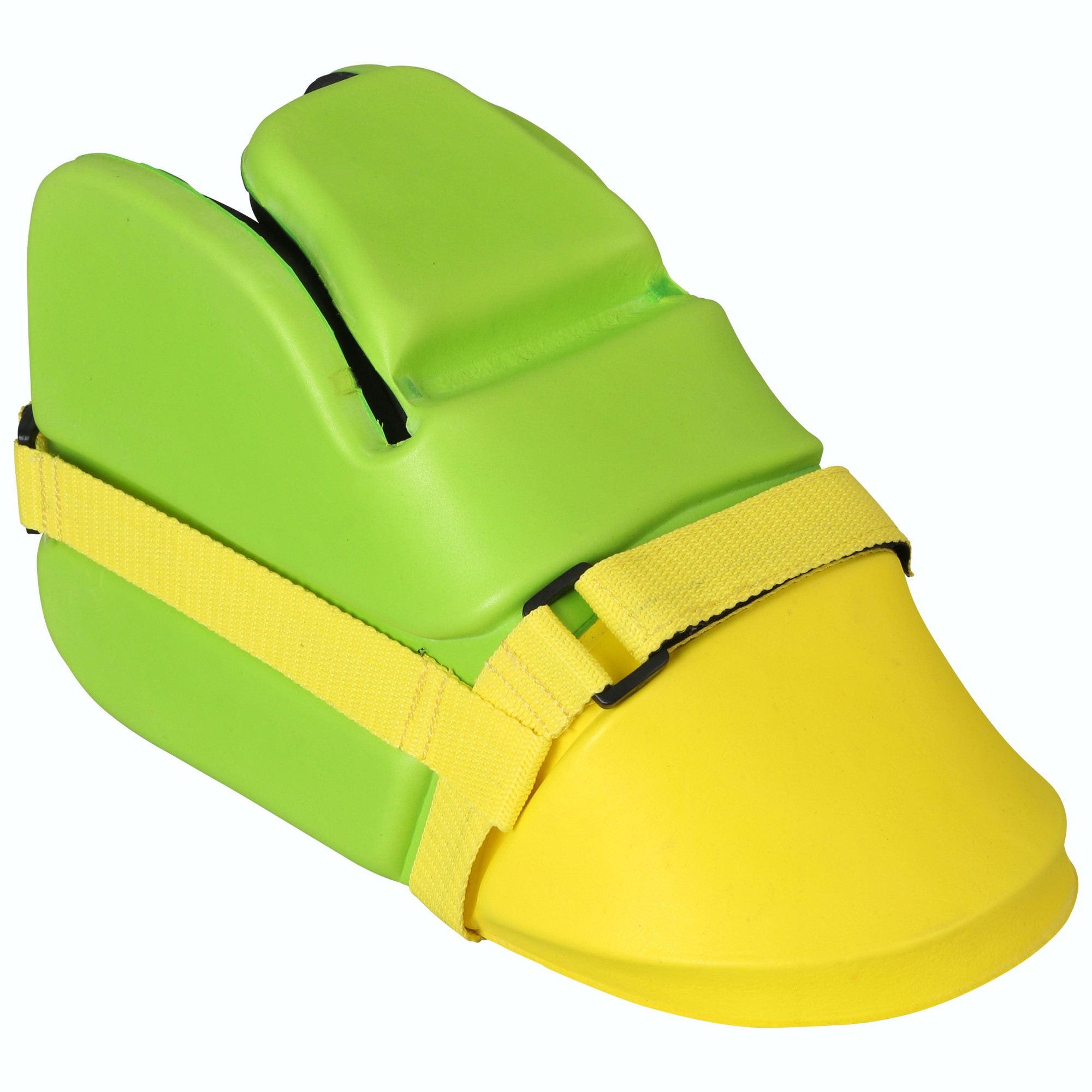 Black kicker strap with a durable design, featuring adjustable yellow straps for secure fit, ideal for enhancing hockey performance.