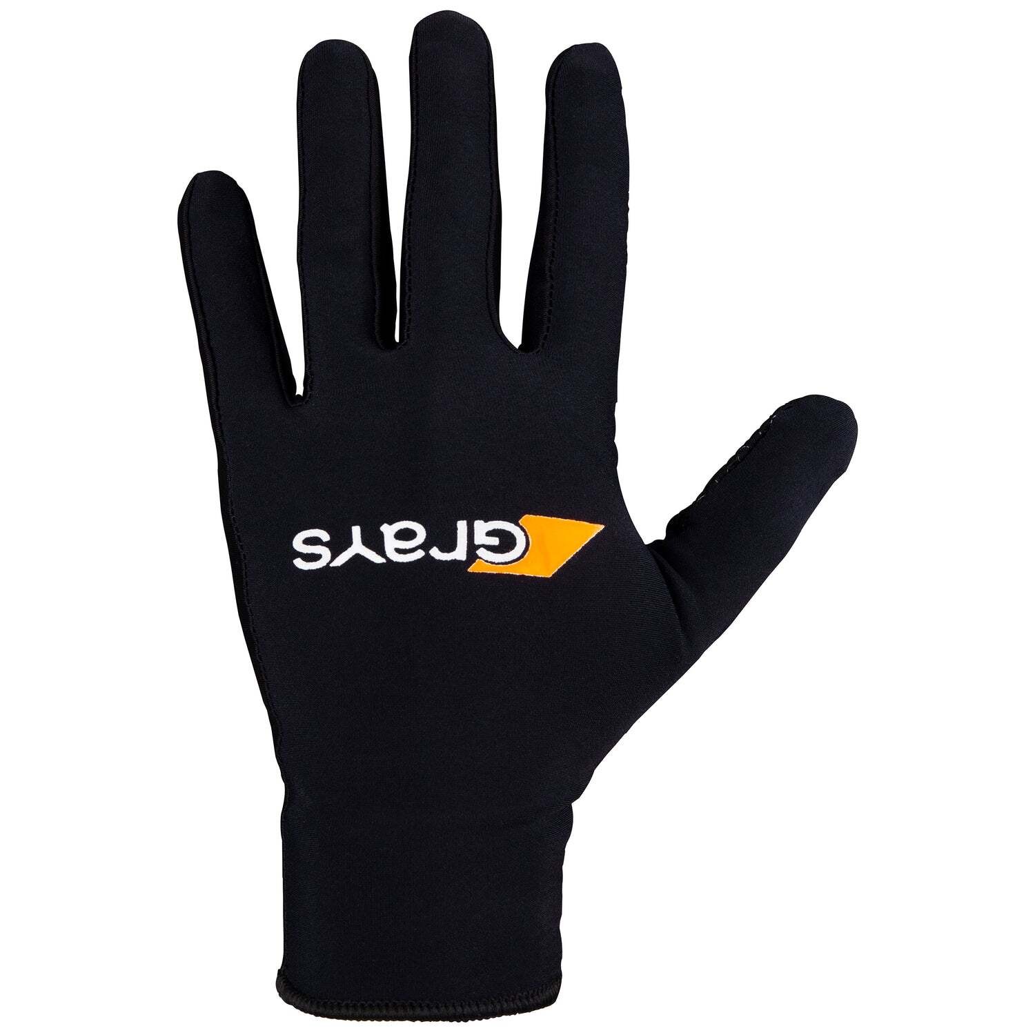 White Grays Skinful Pro Gloves made from flexible material, featuring a snug fit, with the Grays logo prominently displayed in orange on the wrist area.