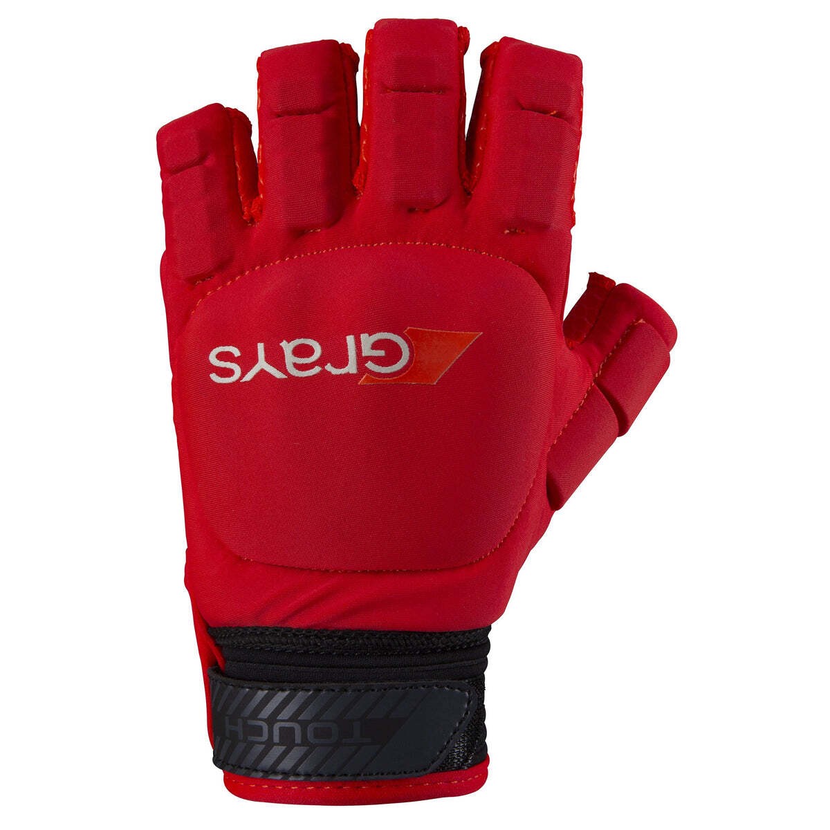 Black fingerless glove by Grays Hockey, featuring a padded palm, textured grip, and adjustable wrist strap for enhanced comfort and performance.