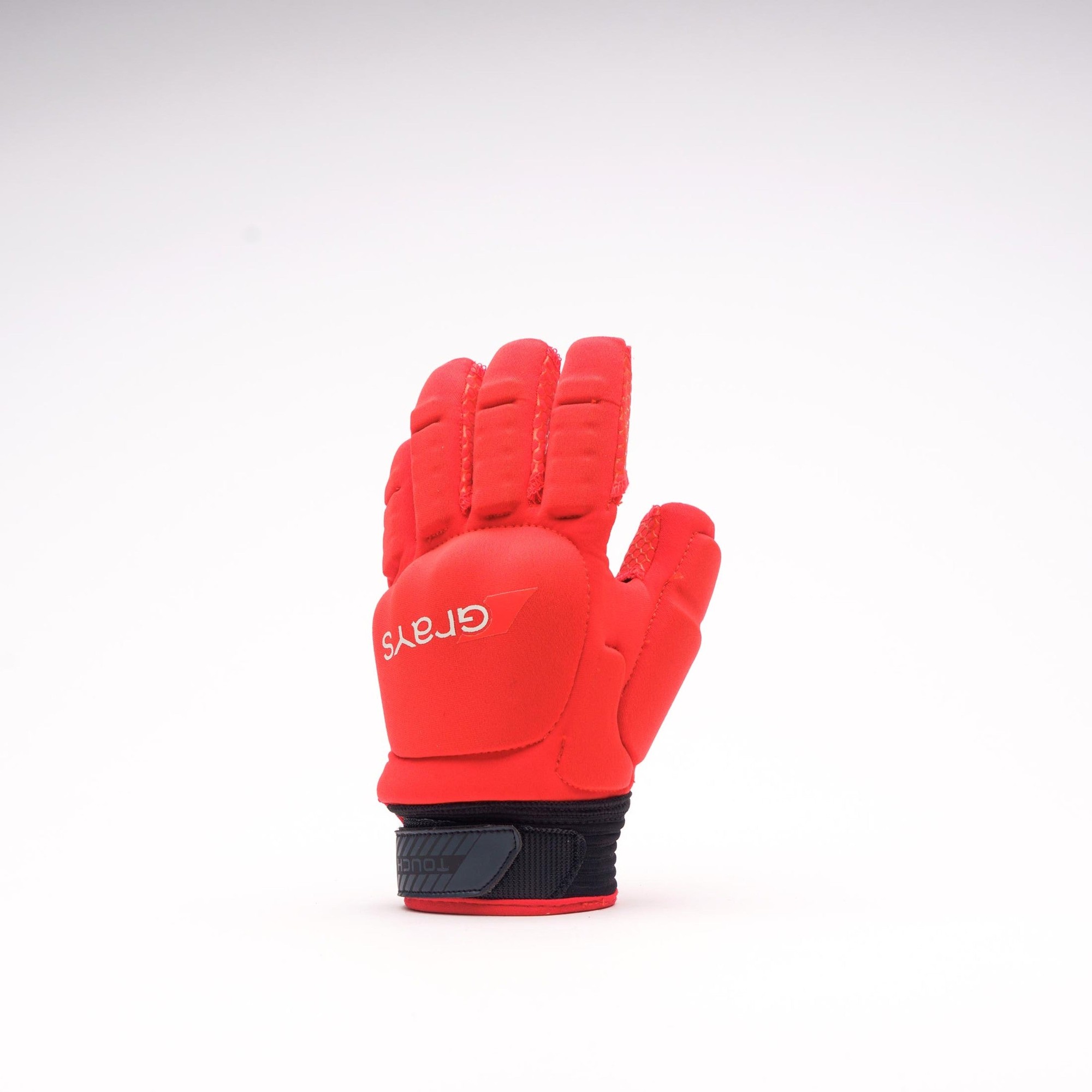Black Grays Touch Pro Glove with a sleek design, featuring padded fingers, a textured grip, and a secure wrist strap for optimal performance in hockey.