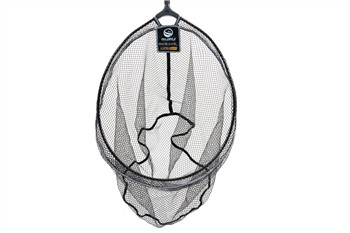 Black latex fishing net with a 400mm diameter, featuring a fine mesh design and a sturdy handle for easy use.