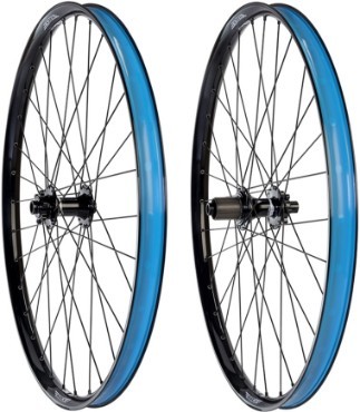 Halo Ridge Line II Boost Rear Wheel features a 27.5" diameter, black hub, and striking blue rim, designed for Shimano HG compatibility in mountain biking.