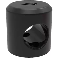 Black cylindrical Hiplok Ankr Mini with a central hole for securing, designed for ground and wall mounting.