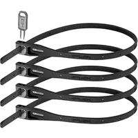 Black Hiplok Z-Lok Armoured Reusable Ties, 40cm, pack of 4, with locking mechanism and key, sleek and durable design.