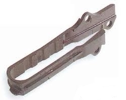 Black plastic chain slider designed for Honda XR 600R models from 1988 to 2002, featuring a curved shape and mounting holes for easy installation.