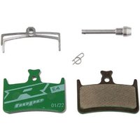 Green Hope brake pads with racing compound, metal backing, and included pin and spring.