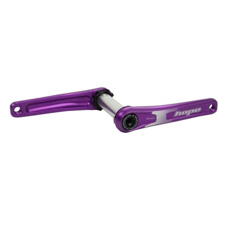 Purple Hope EVO crankset with a spiderless design, featuring a polished aluminum spindle and 155mm crank arms, suitable for 68/73mm bottom brackets.