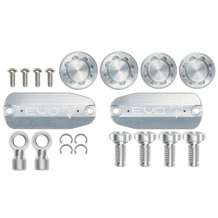 Silver Hope EVO GR4 Custom Kit featuring polished aluminum components, including four round caps, two flat plates, various screws, and hardware for assembly.