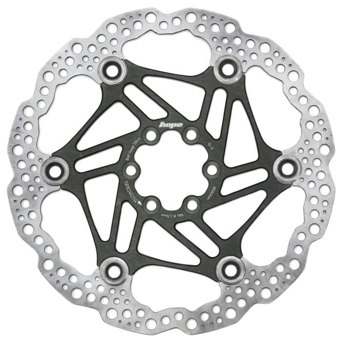 Hope Floating Rotor in smoke finish, 180mm diameter, featuring a lightweight stainless steel construction with intricate cutouts and a central five-bolt mounting pattern.