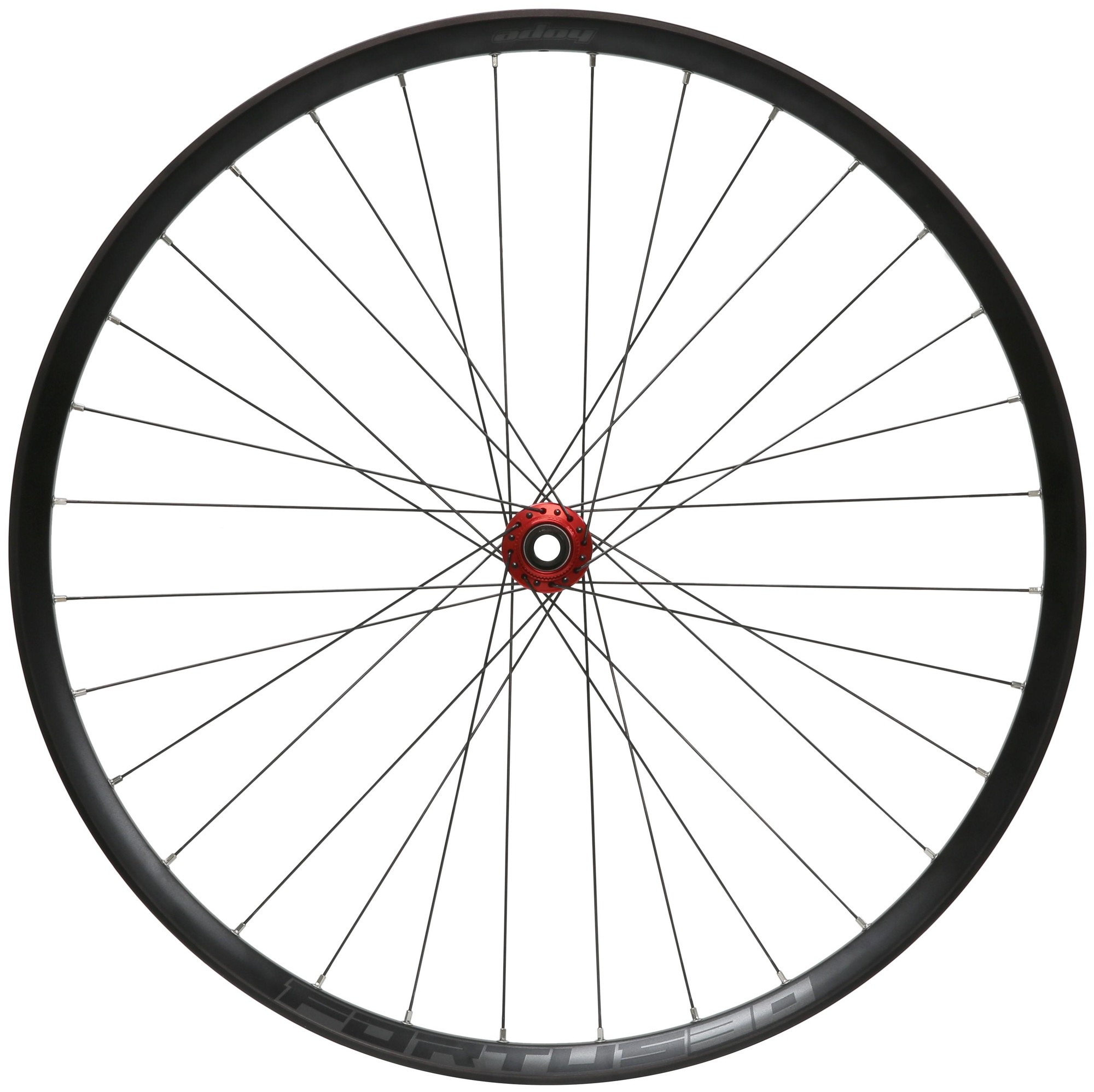 30W Pro5 front wheel features a black rim with red center lock hub, designed for 110mm x 15mm Boost spacing, suitable for 29-inch bikes, showcasing a sleek and durable construction.