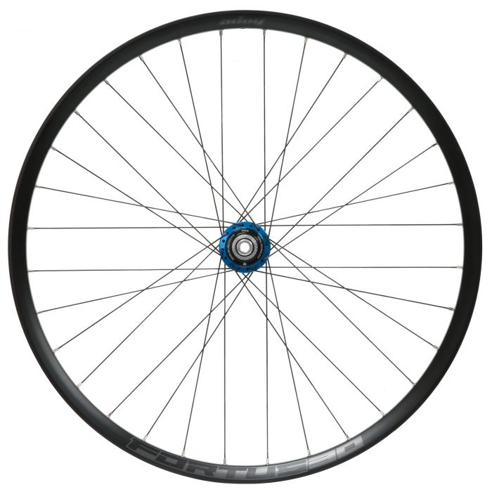 30W Pro5 rear wheel by Hope features a black rim, blue hub, 148x12mm Boost spacing, 27.5-inch size, and 6 bolt pattern for SRAM XD compatibility.